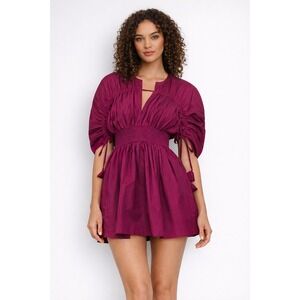 MISA Los Angeles Purple Smocked‎ Waist Flutter Sleeve Mini Dress size S